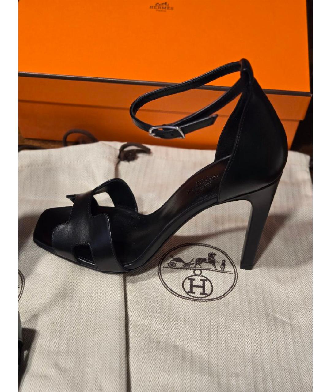 HERMES Черные кожаные босоножки, фото 10