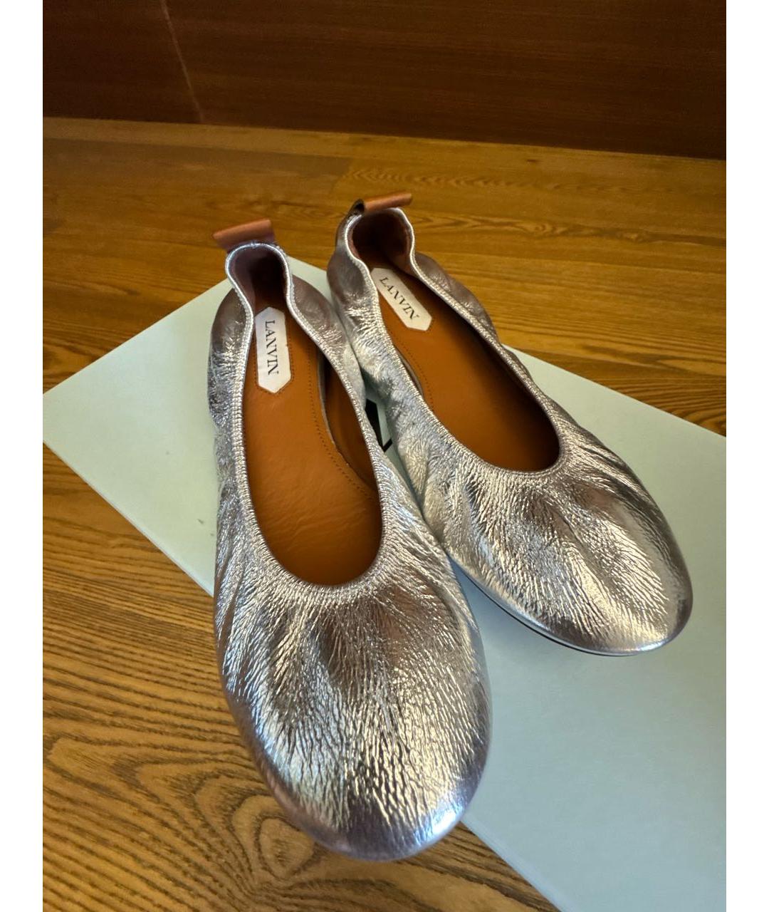 LANVIN Серебряные кожаные балетки, фото 8