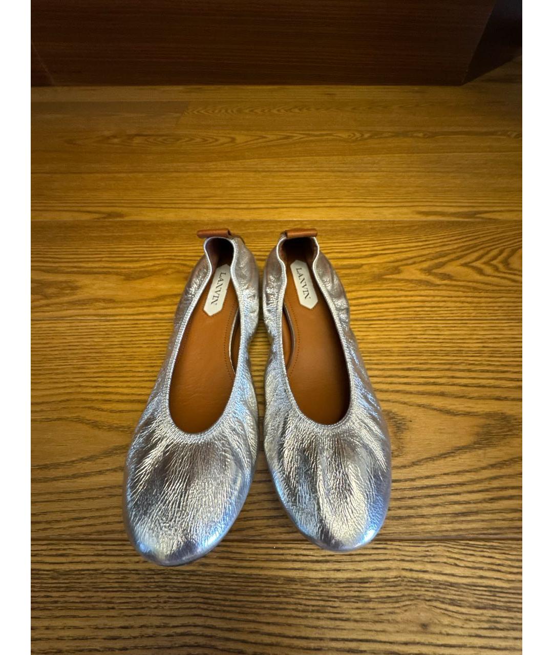 LANVIN Серебряные кожаные балетки, фото 2