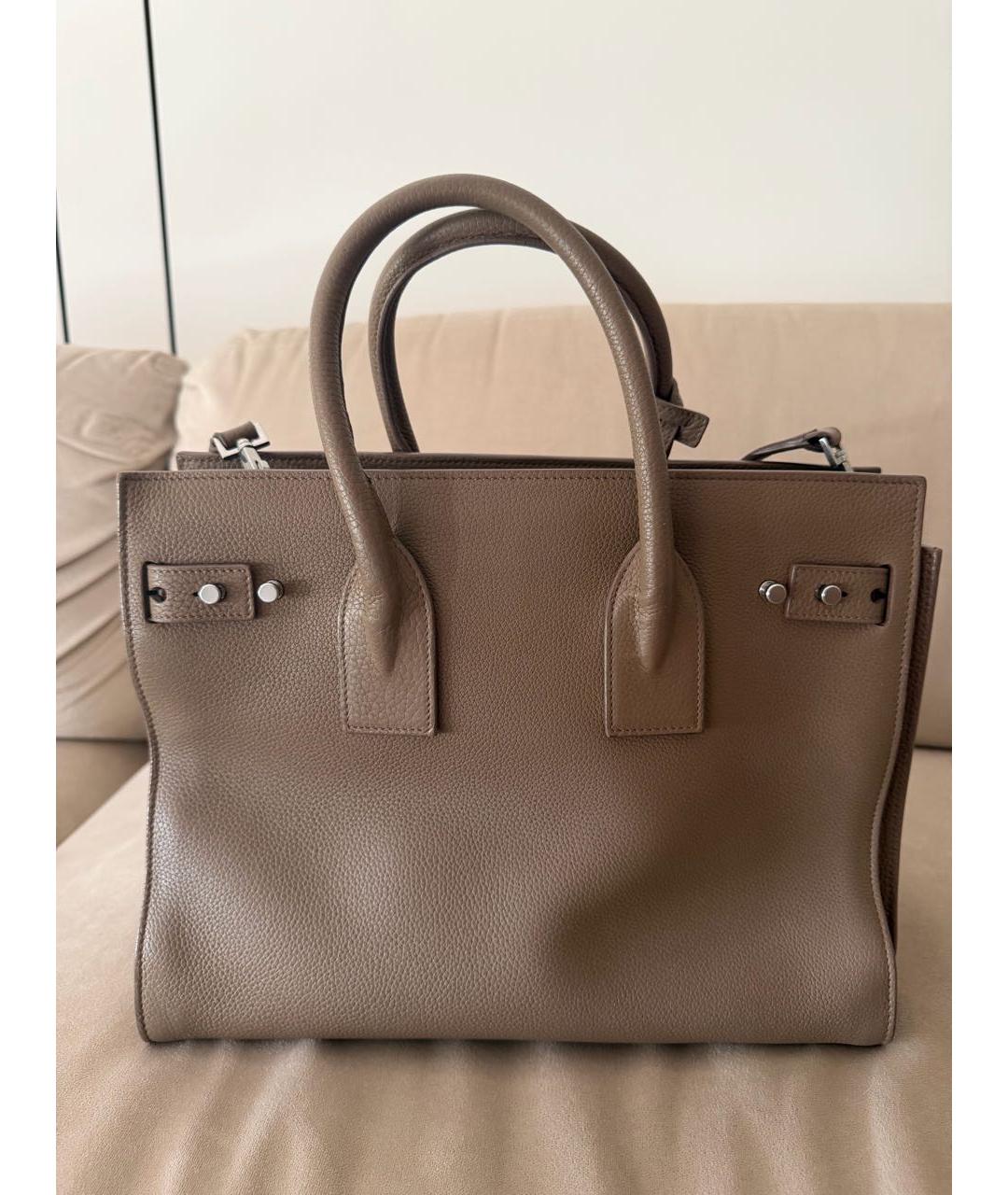 SAINT LAURENT Бежевая кожаная сумка тоут, фото 3