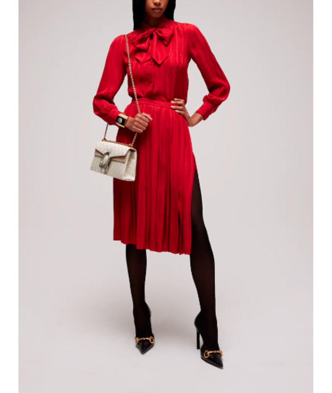 GUCCI Красная шелковая юбка миди, фото 3