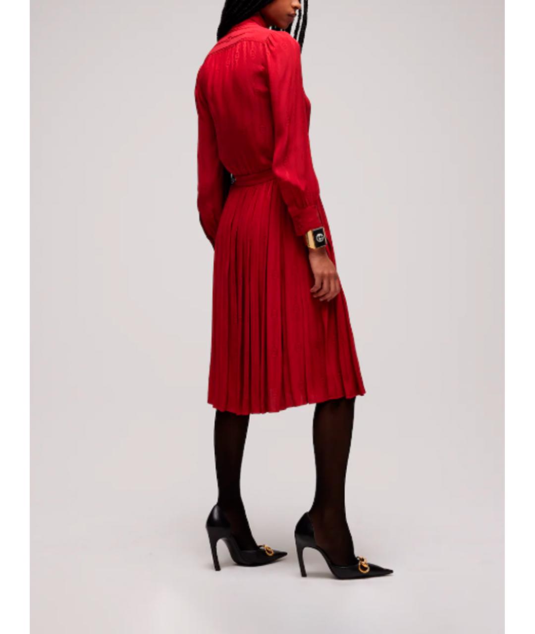 GUCCI Красная шелковая юбка миди, фото 4