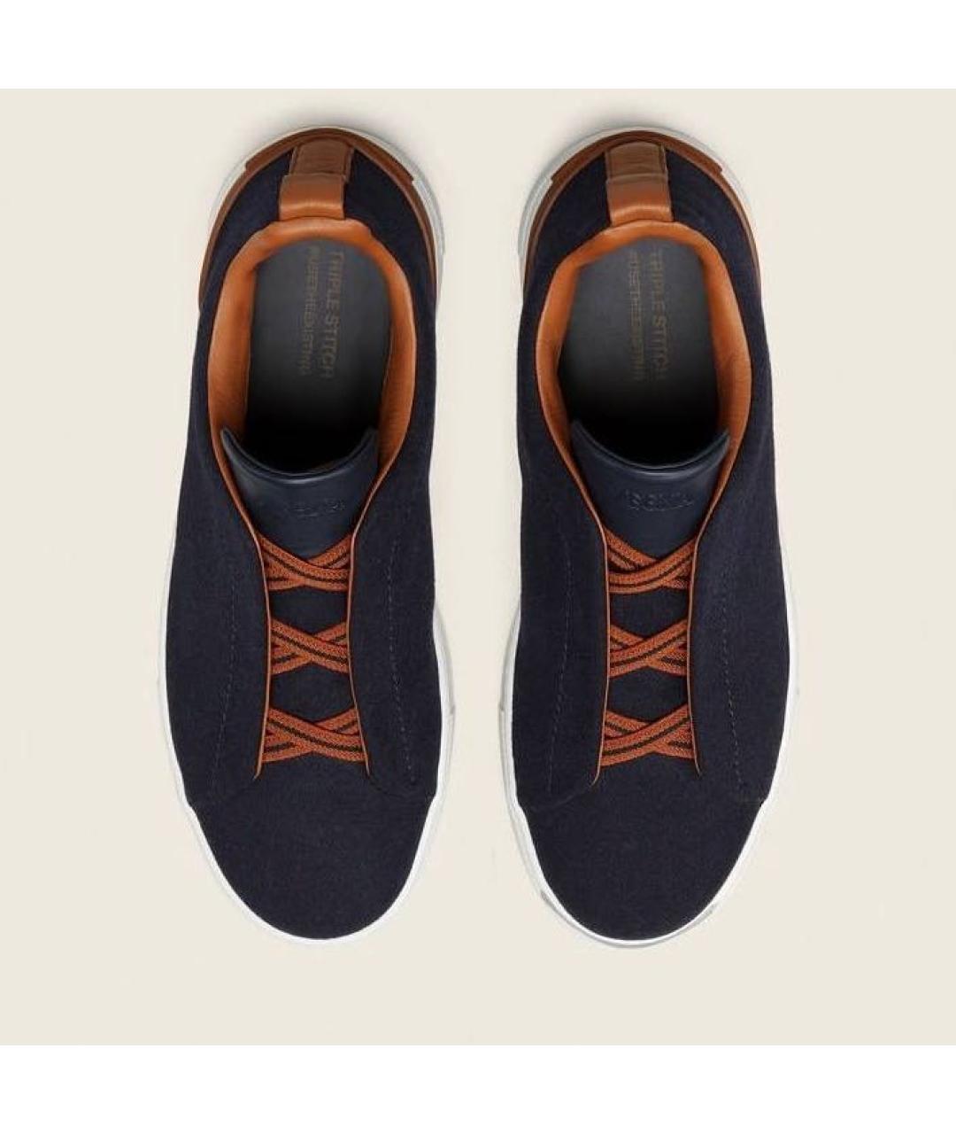 ZEGNA Темно-синие замшевые низкие кроссовки / кеды, фото 2
