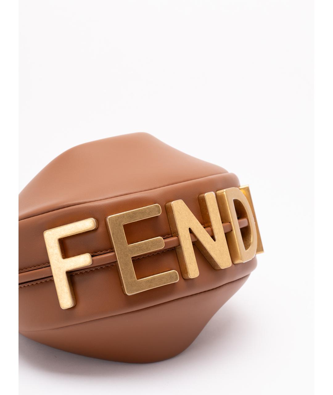 FENDI Коричневая кожаная сумка с короткими ручками, фото 4
