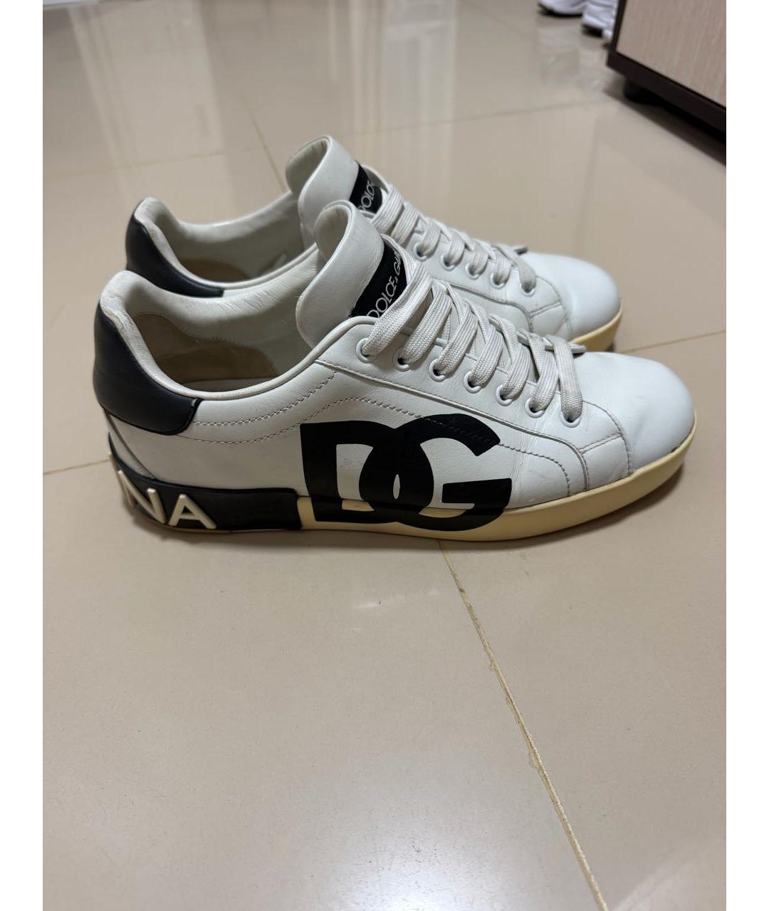 DOLCE&GABBANA Белые кожаные низкие кроссовки / кеды, фото 7