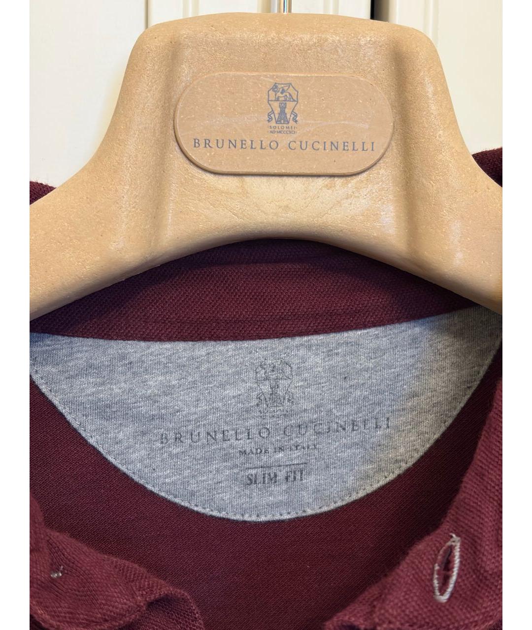BRUNELLO CUCINELLI Бордовое хлопковое поло с коротким рукавом, фото 3