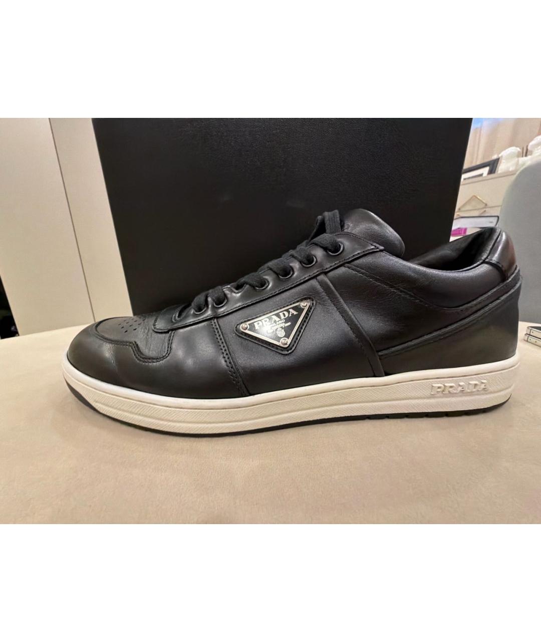 PRADA Черные кожаные низкие кроссовки / кеды, фото 5