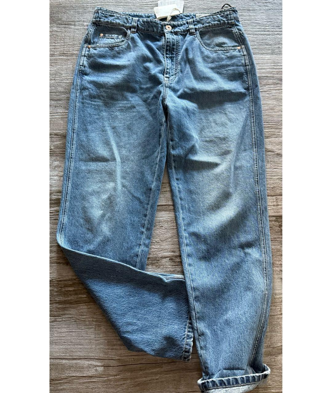 BRUNELLO CUCINELLI Синие хлопковые прямые джинсы, фото 8