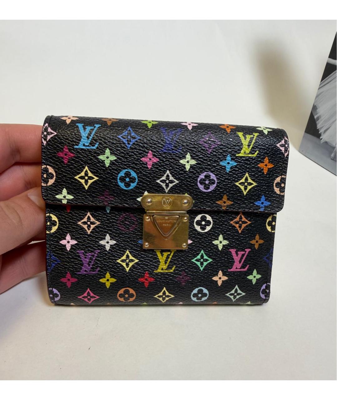 LOUIS VUITTON Черный кожаный кошелек, фото 7