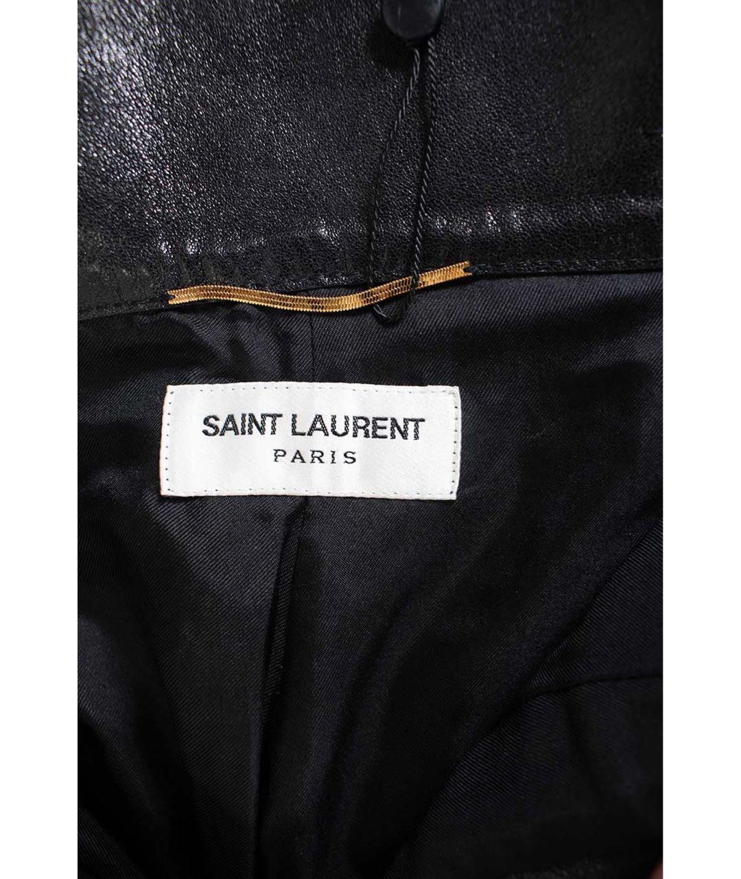 SAINT LAURENT Черные кожаные прямые брюки, фото 4