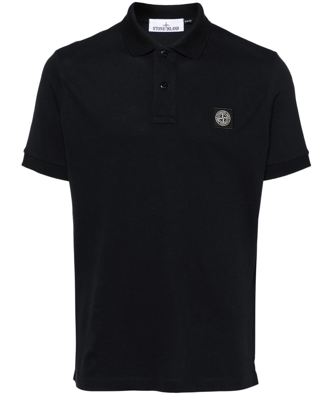 STONE ISLAND Черное хлопковое поло с коротким рукавом, фото 1