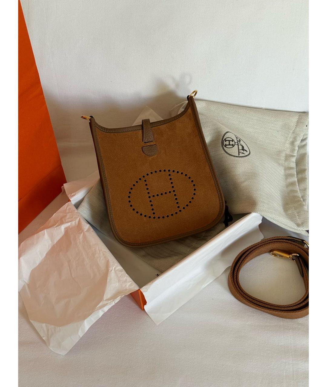 HERMES Коричневая замшевая сумка через плечо, фото 2