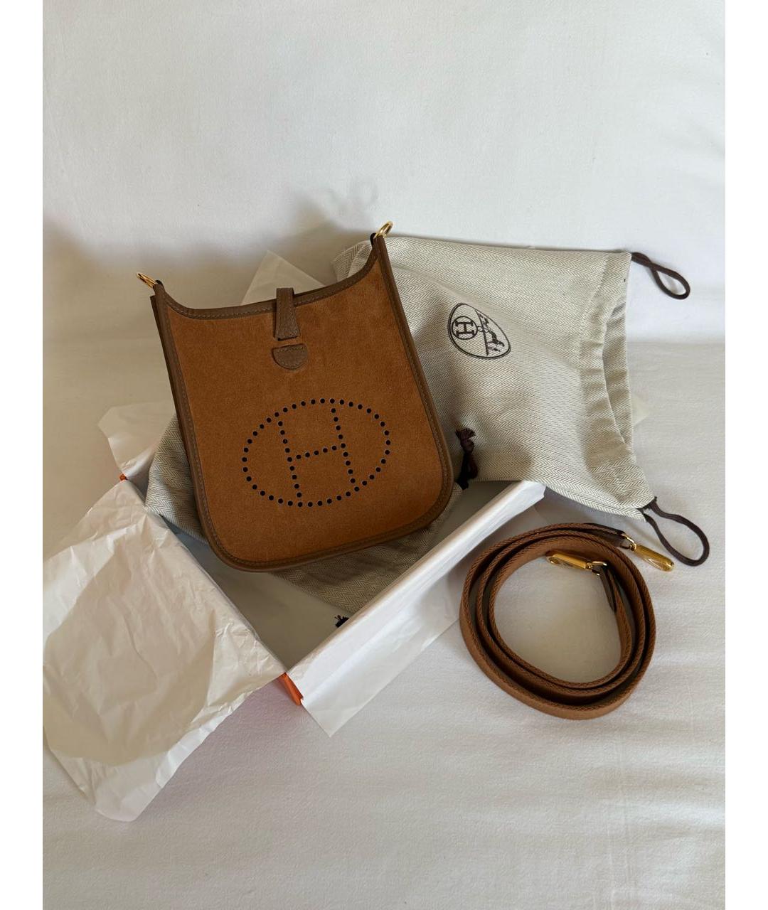 HERMES Коричневая замшевая сумка через плечо, фото 4