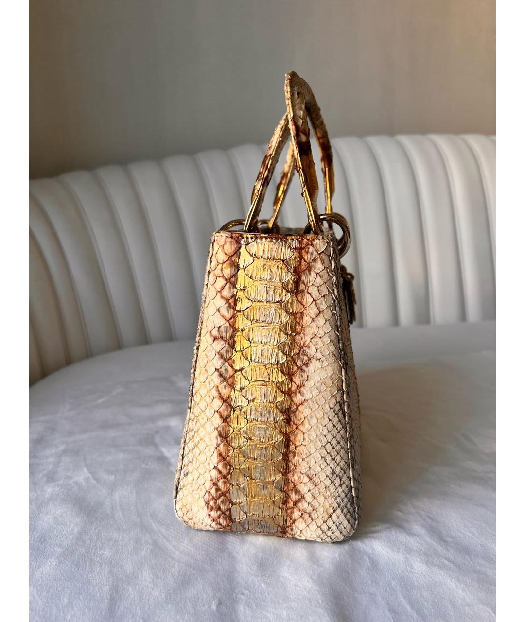 CHRISTIAN DIOR Бежевая сумка с короткими ручками из экзотической кожи, фото 2