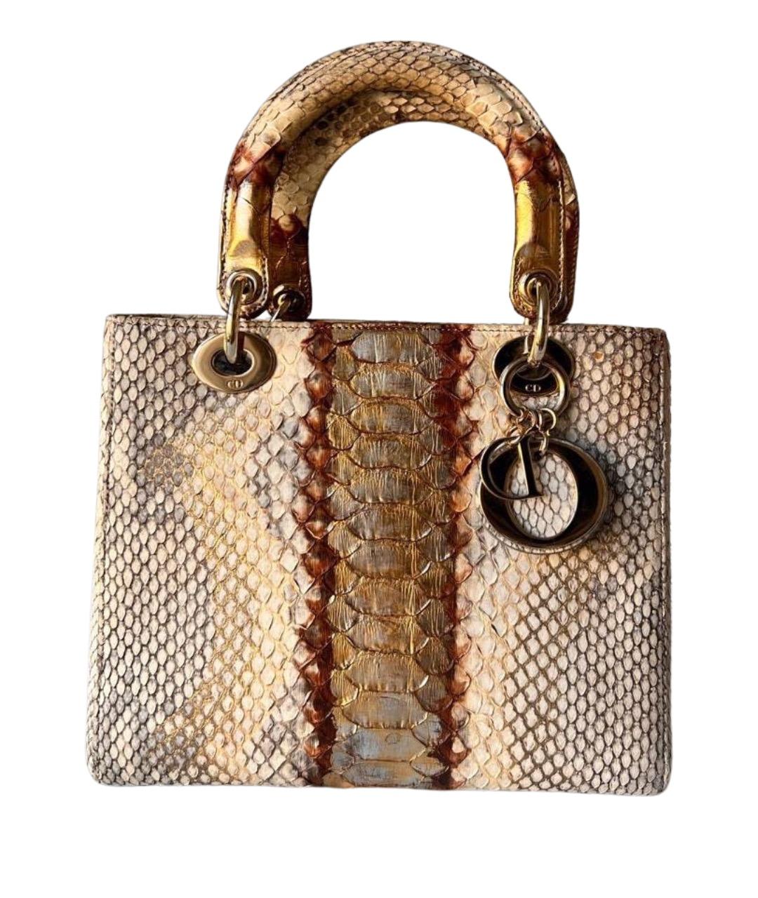 CHRISTIAN DIOR Бежевая сумка с короткими ручками из экзотической кожи, фото 1