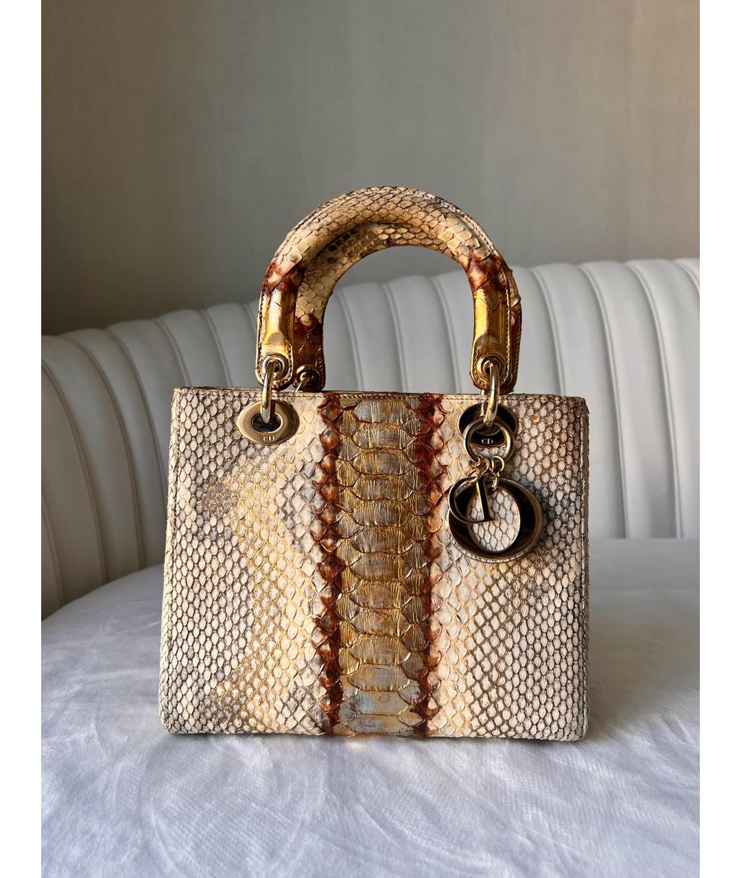 CHRISTIAN DIOR Бежевая сумка с короткими ручками из экзотической кожи, фото 9
