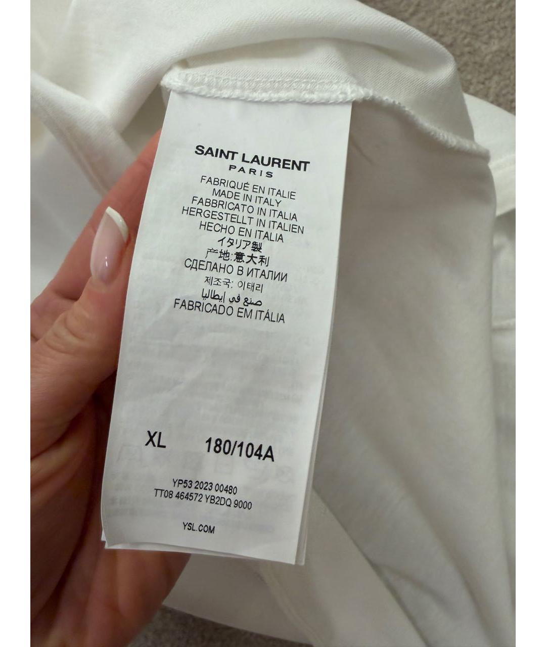 SAINT LAURENT Белая хлопковая футболка, фото 4