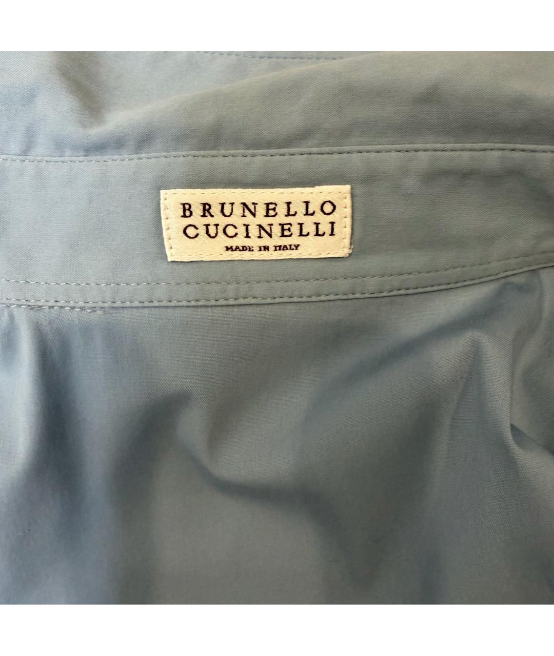 BRUNELLO CUCINELLI Голубая хлопко-эластановая рубашка, фото 5