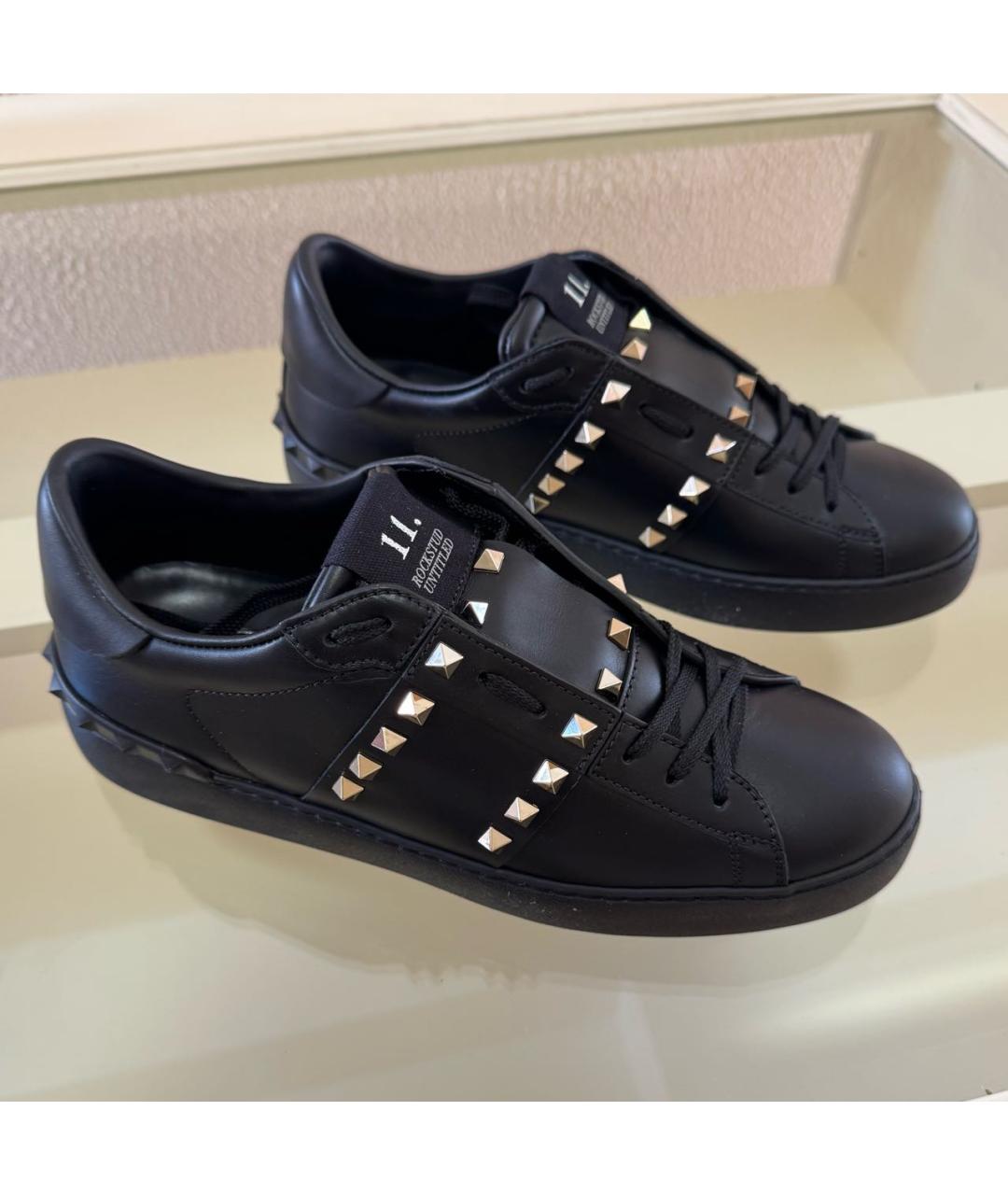 VALENTINO Черные кожаные низкие кроссовки / кеды, фото 7