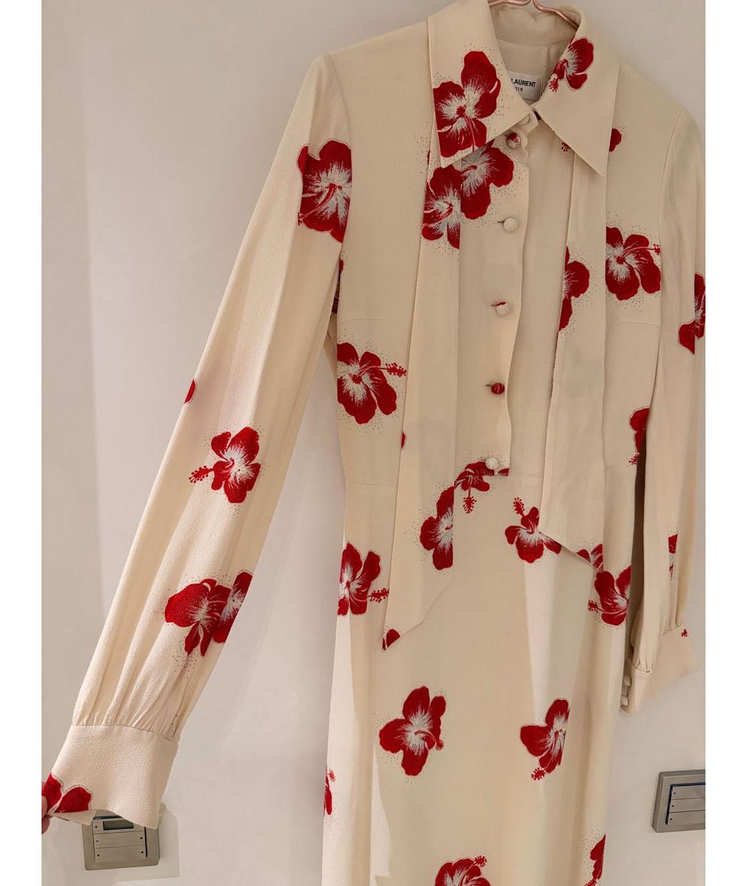 SAINT LAURENT Бежевое вискозное коктейльное платье, фото 8
