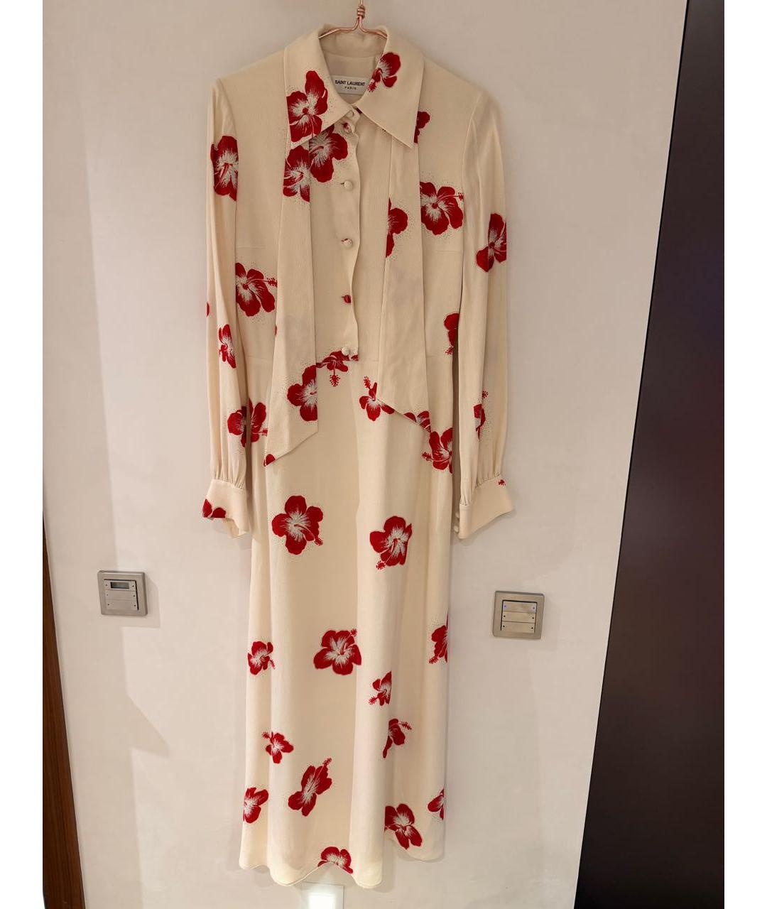 SAINT LAURENT Бежевое вискозное коктейльное платье, фото 9