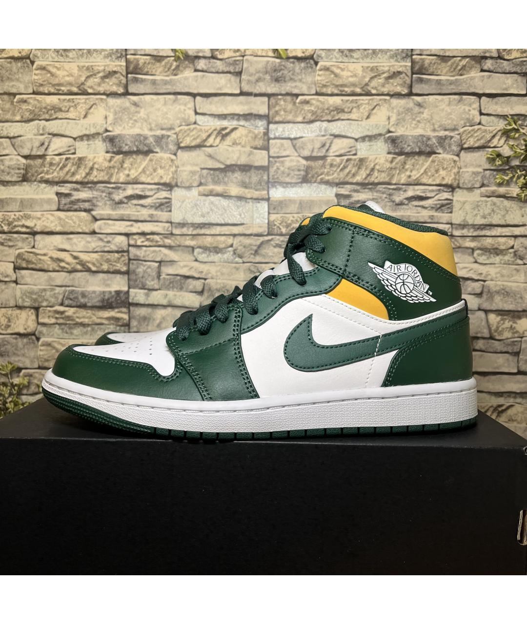 NIKE Зеленые кожаные высокие кроссовки / кеды, фото 4