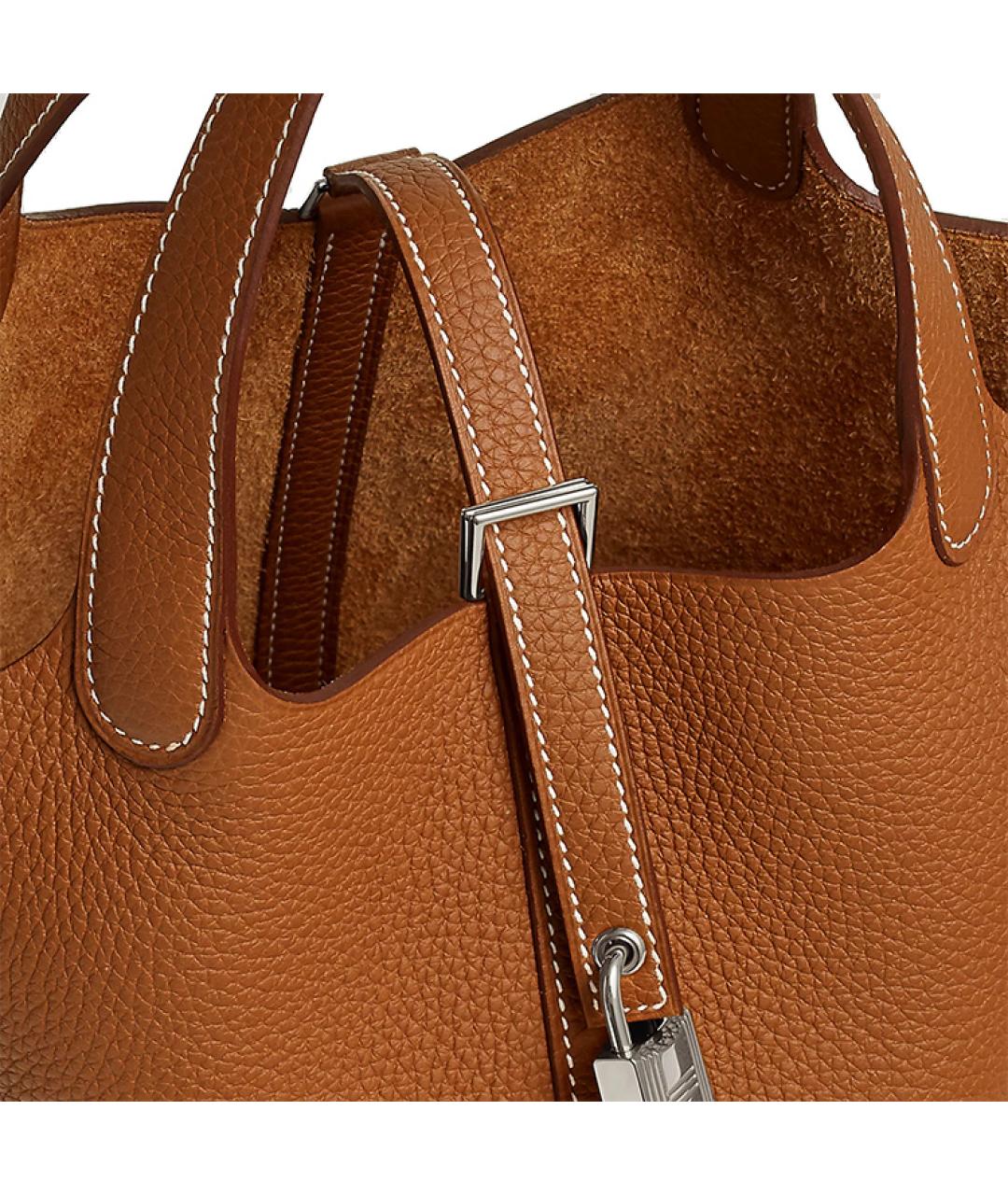 HERMES Коричневая кожаная сумка с короткими ручками, фото 5