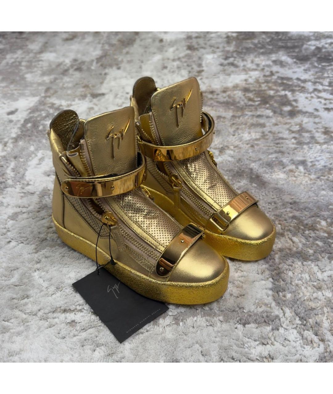 GIUSEPPE ZANOTTI DESIGN Золотые кожаные кеды, фото 2