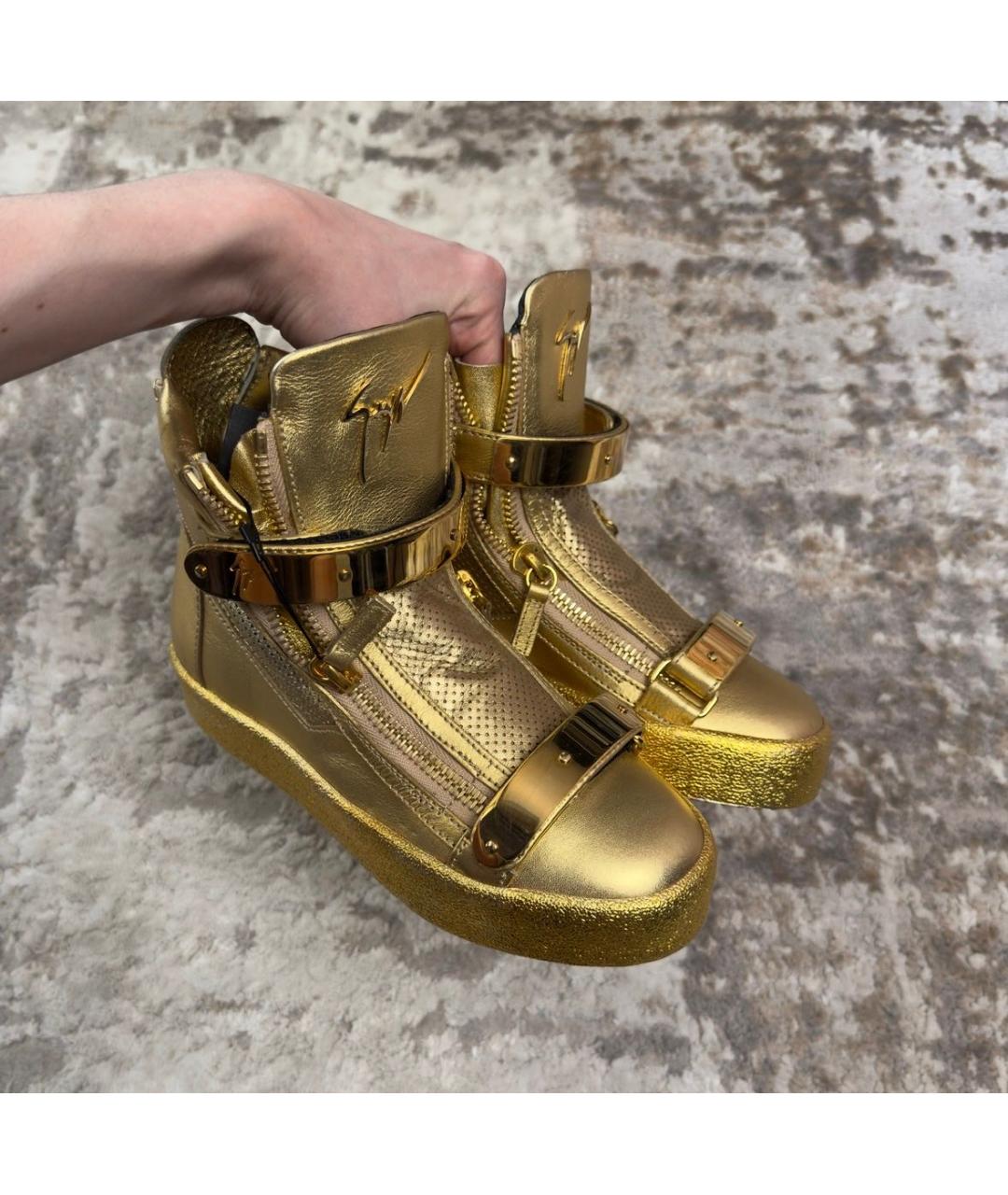 GIUSEPPE ZANOTTI DESIGN Золотые кожаные кеды, фото 4