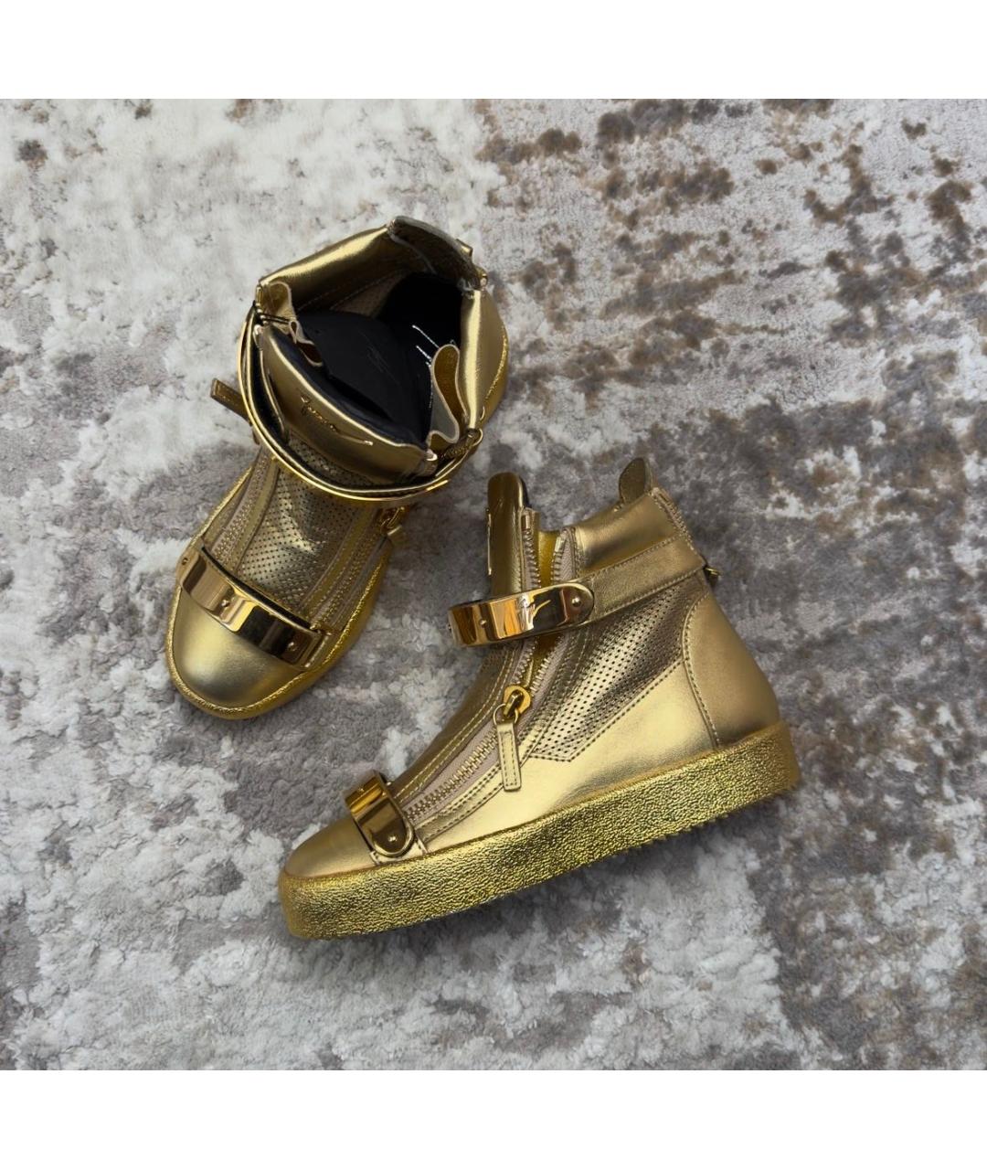 GIUSEPPE ZANOTTI DESIGN Золотые кожаные кеды, фото 7