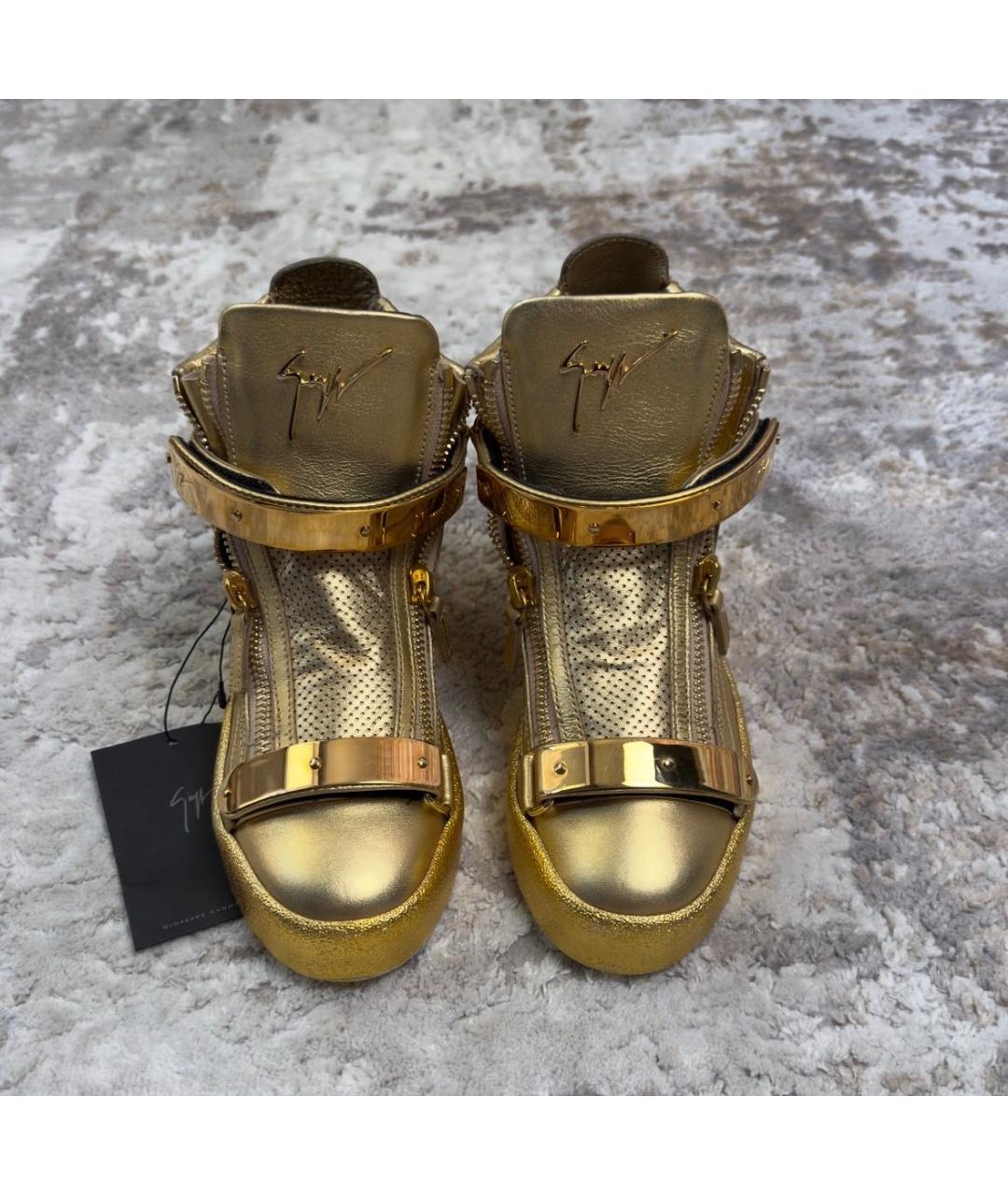 GIUSEPPE ZANOTTI DESIGN Золотые кожаные кеды, фото 3