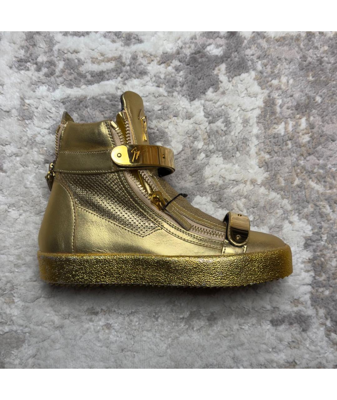 GIUSEPPE ZANOTTI DESIGN Золотые кожаные кеды, фото 9