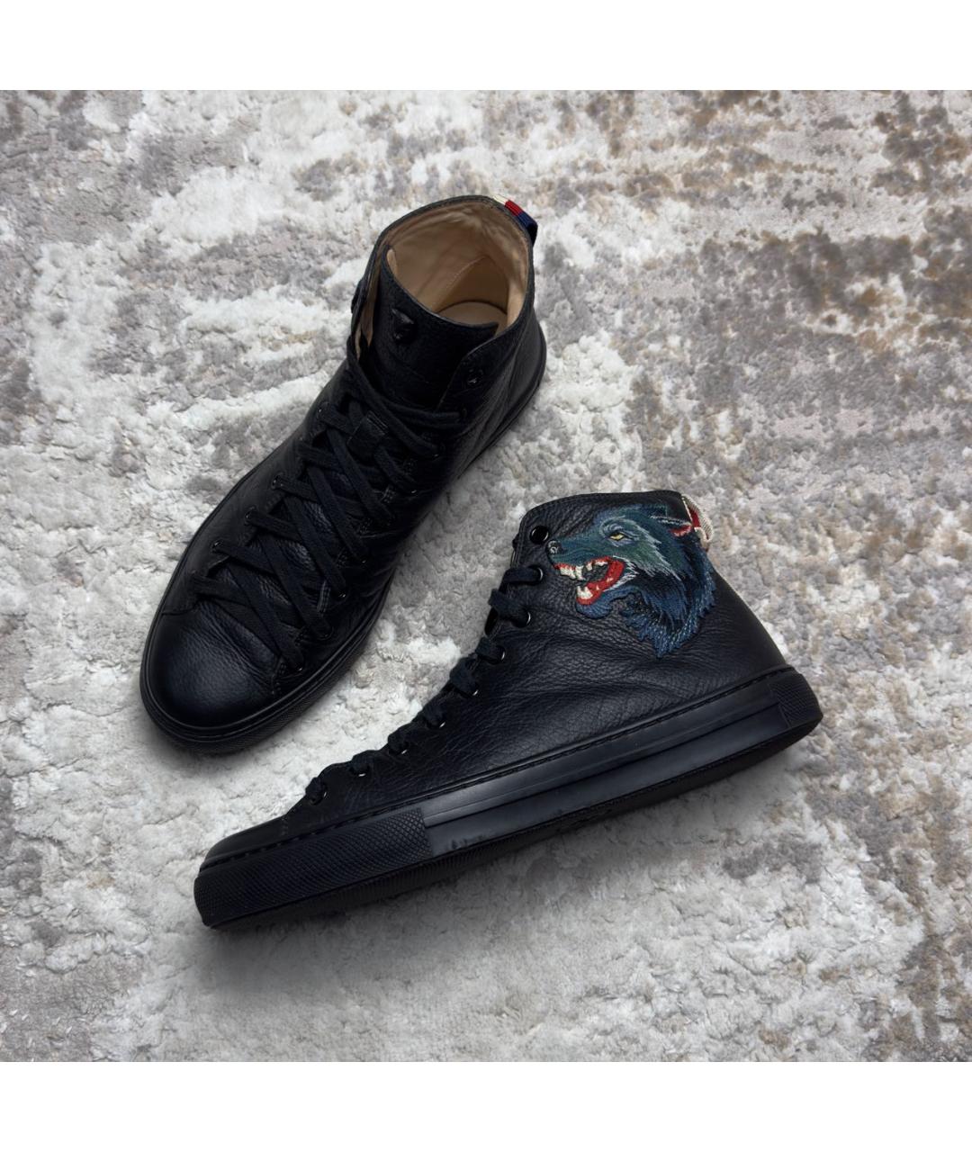 GUCCI Черные кожаные высокие кроссовки / кеды, фото 3