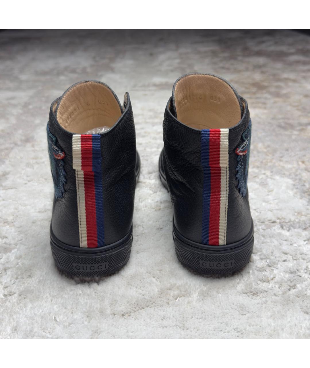 GUCCI Черные кожаные высокие кроссовки / кеды, фото 4