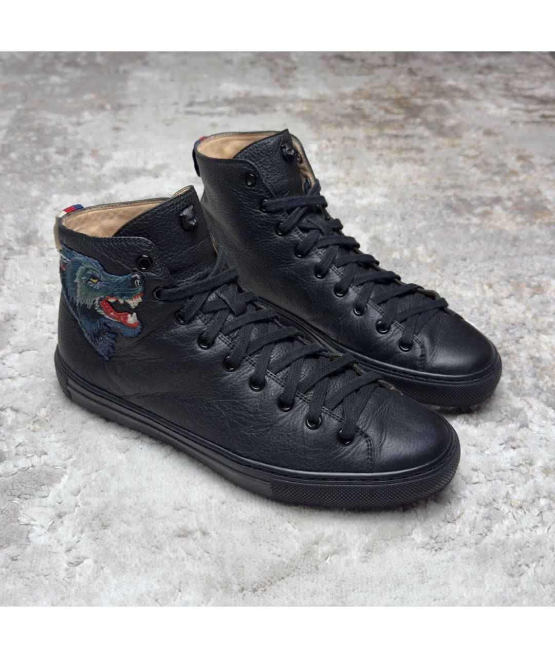 GUCCI Черные кожаные высокие кроссовки / кеды, фото 2