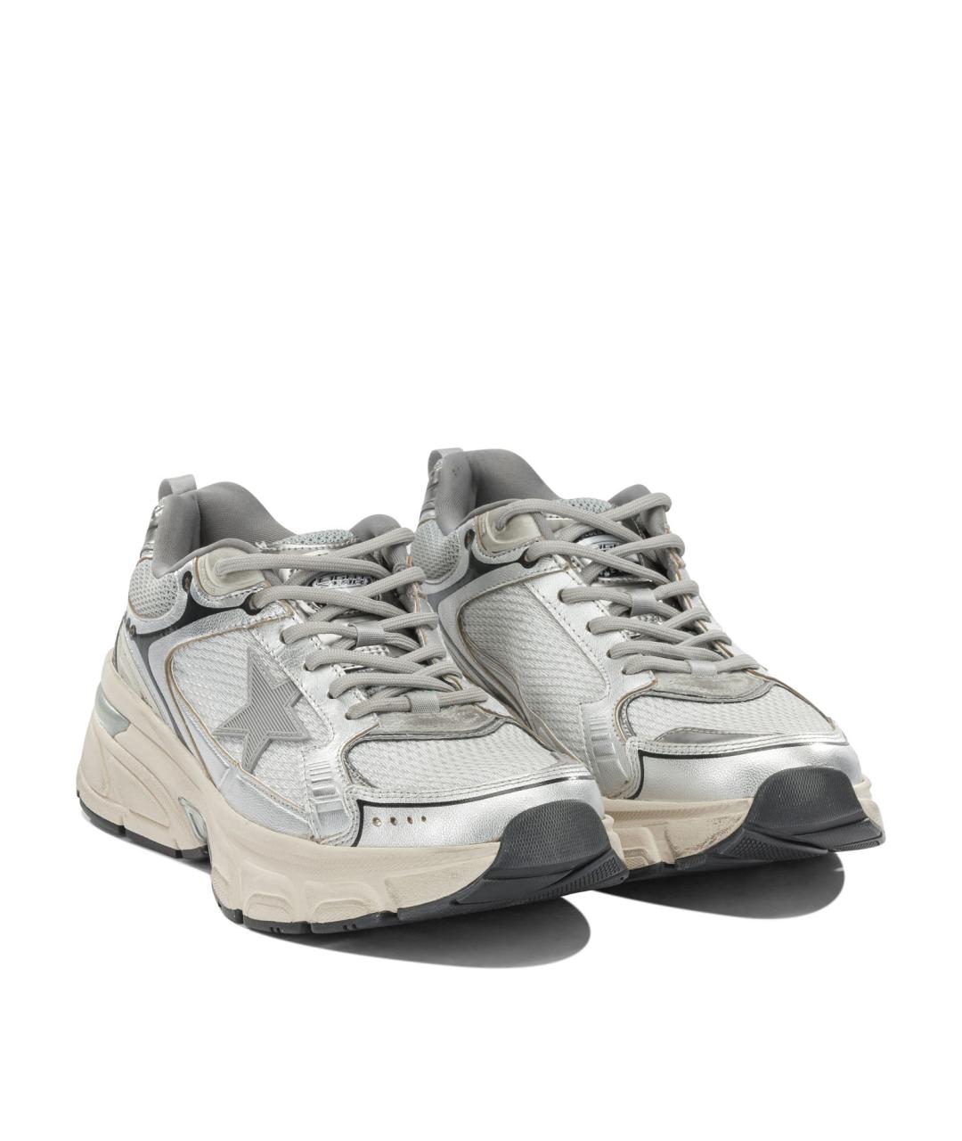 GOLDEN GOOSE Серебряные текстильные низкие кроссовки / кеды, фото 2