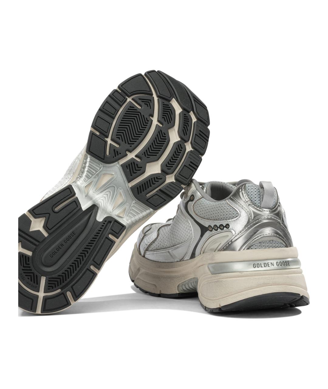 GOLDEN GOOSE Серебряные текстильные низкие кроссовки / кеды, фото 5