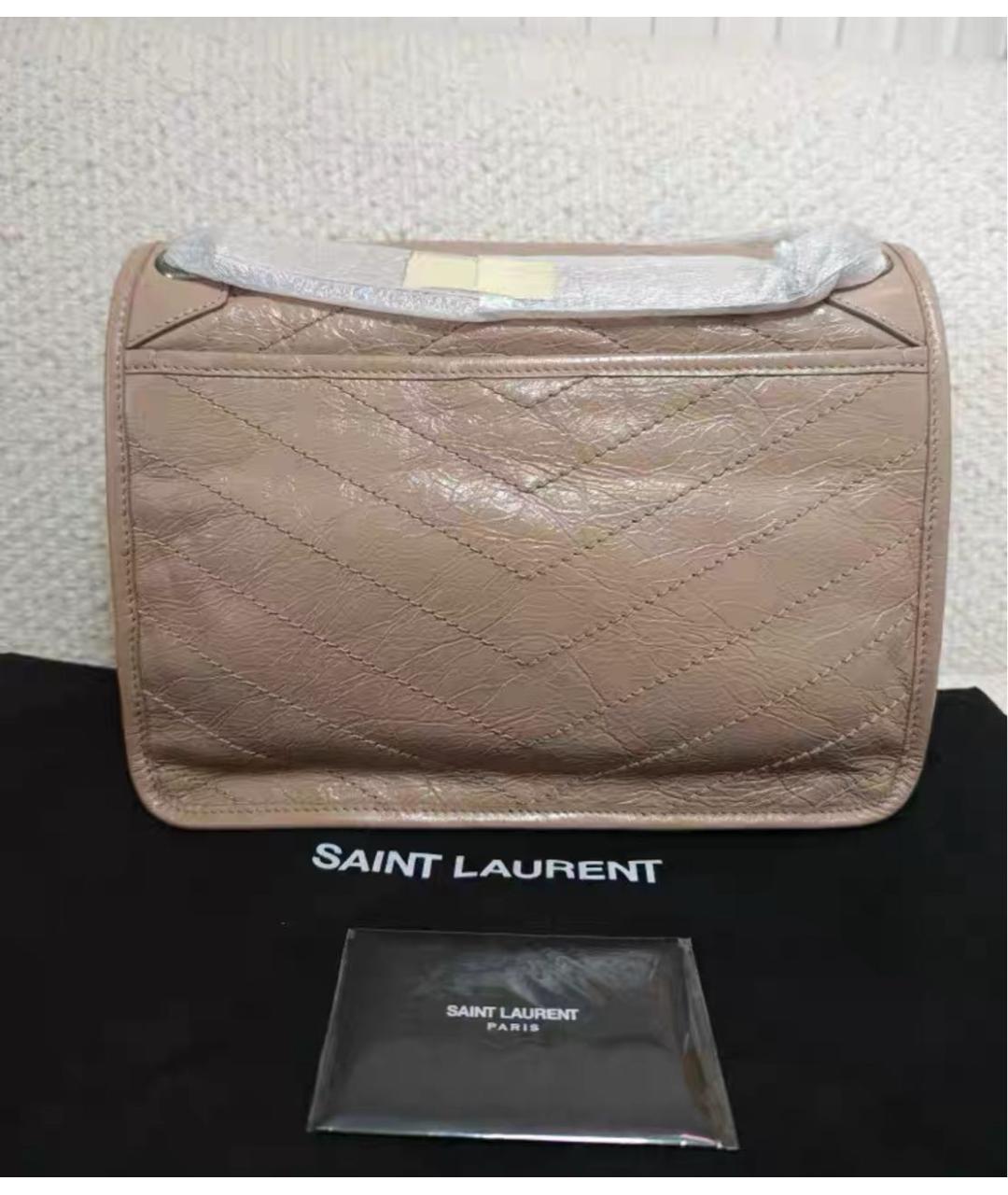 SAINT LAURENT Бежевая кожаная сумка через плечо, фото 4
