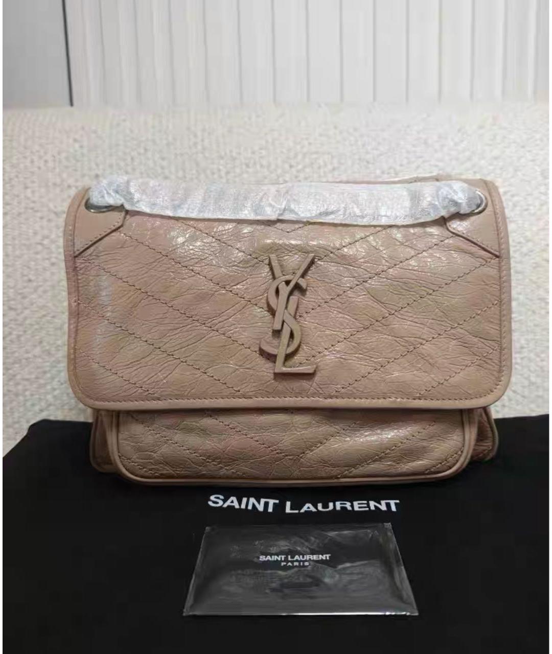 SAINT LAURENT Бежевая кожаная сумка через плечо, фото 3