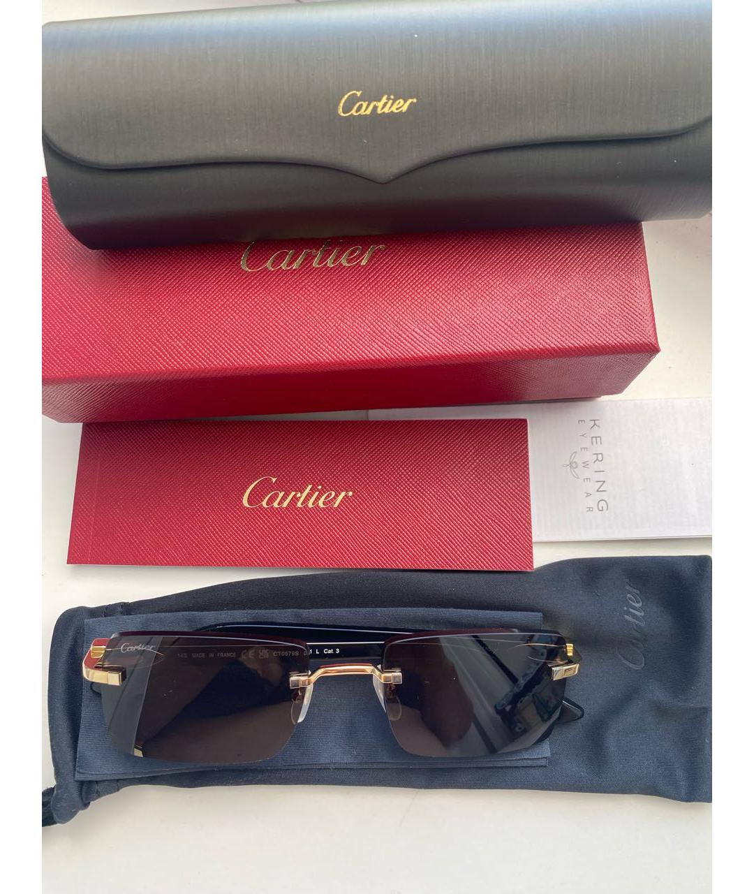 CARTIER Черные металлические солнцезащитные очки, фото 7