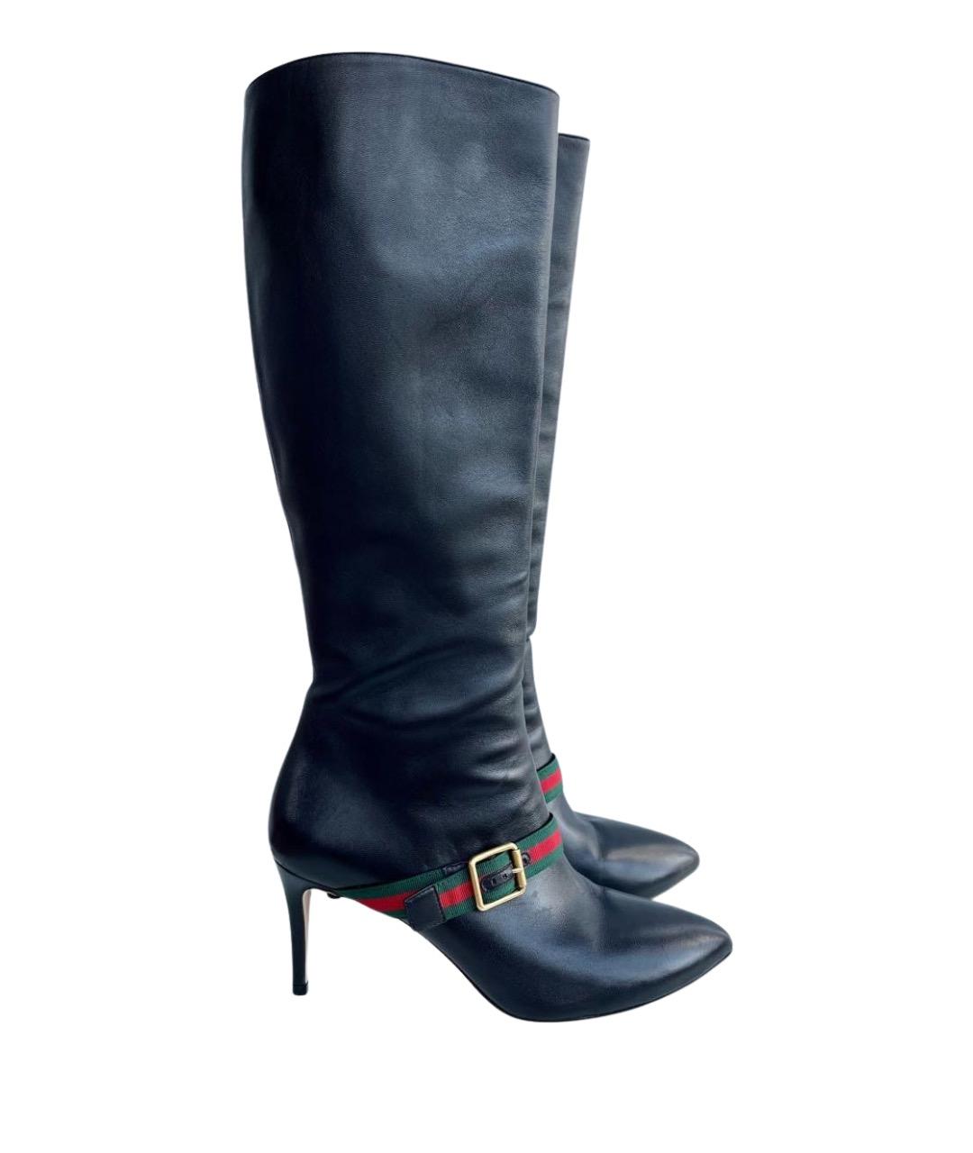 GUCCI Черные кожаные сапоги, фото 1