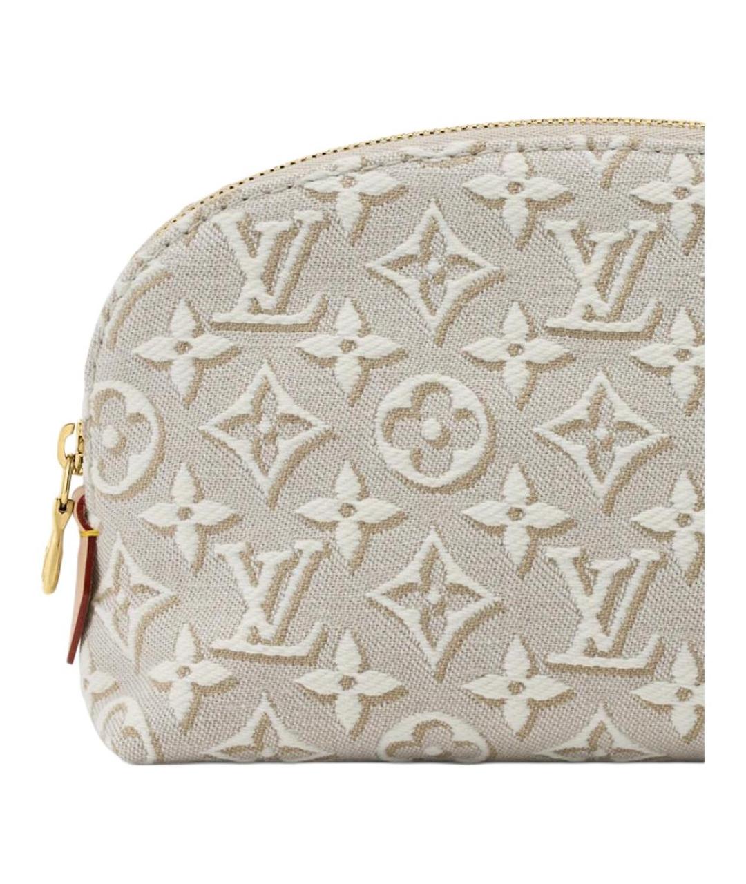 LOUIS VUITTON Бежевая тканевая косметичка, фото 5
