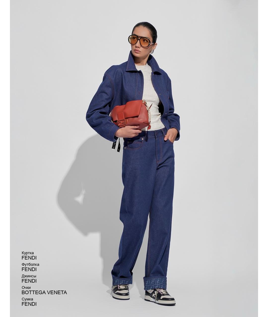 FENDI Темно-синие хлопковые прямые джинсы, фото 2