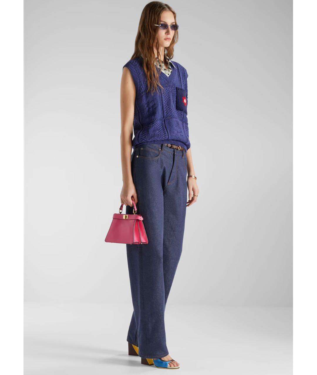 FENDI Темно-синие хлопковые прямые джинсы, фото 4