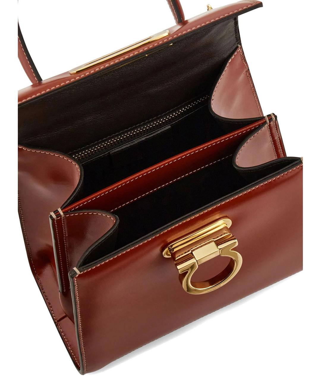 FERRAGAMO Коричневая кожаная сумка с короткими ручками, фото 5
