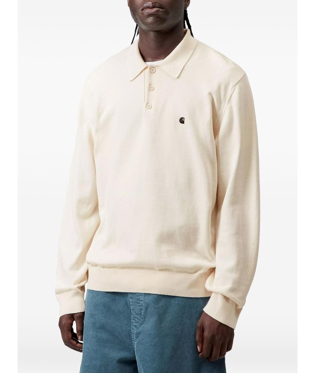CARHARTT WIP Бежевое хлопковое поло с длинным рукавом, фото 4