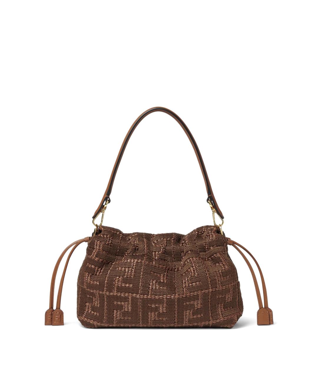 FENDI Коричневая тканевая сумка с короткими ручками, фото 3