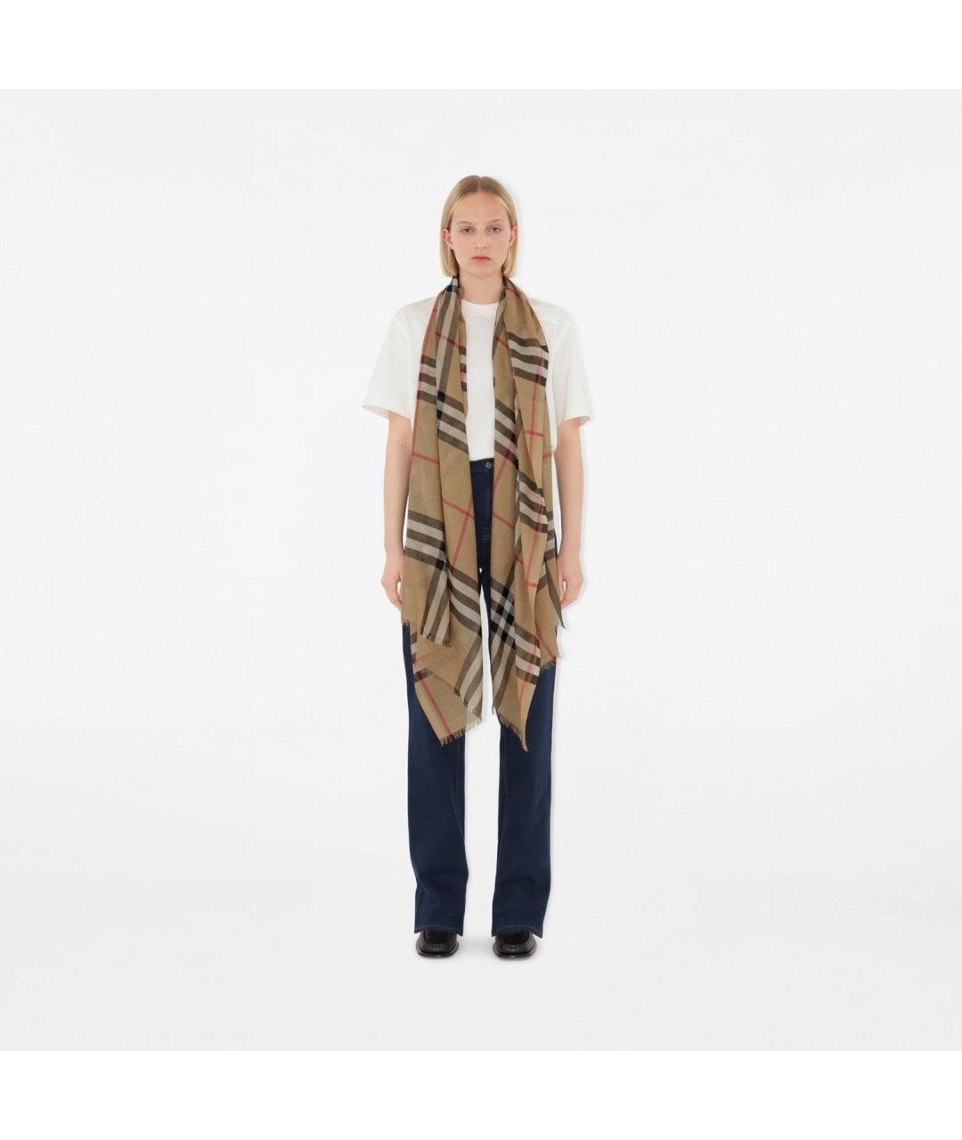 BURBERRY Бежевый шерстяной шарф, фото 4