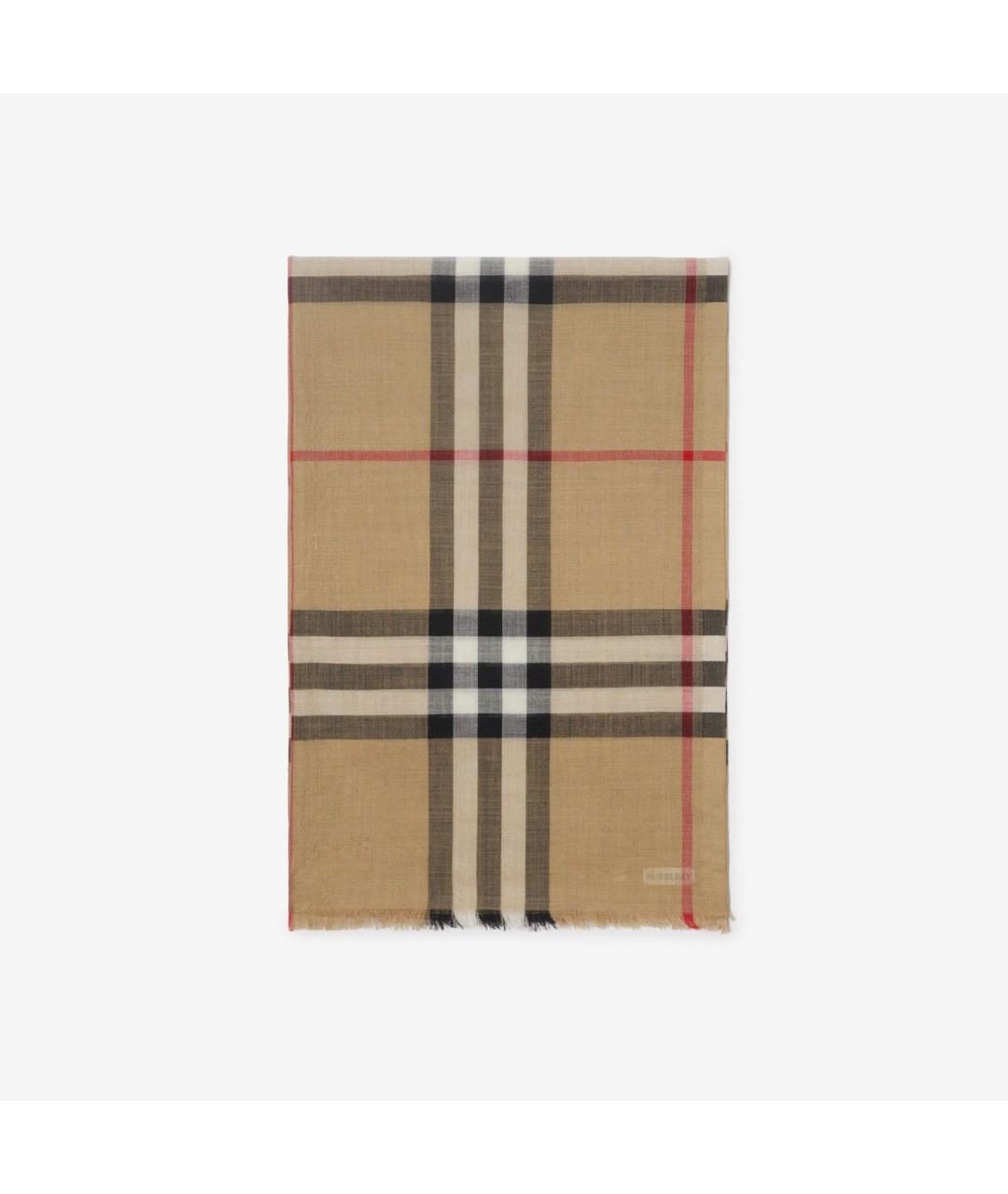 BURBERRY Бежевый шерстяной шарф, фото 2