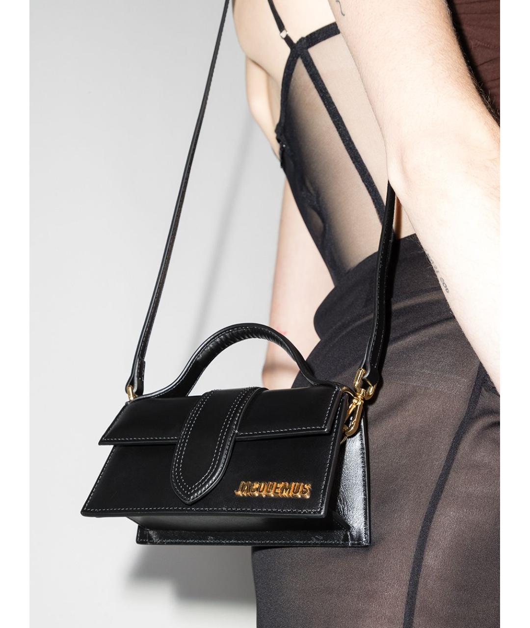 JACQUEMUS Черная кожаная сумка с короткими ручками, фото 5